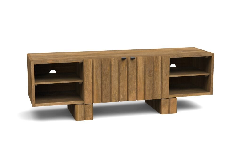 Fluted Wood TV Cabinet