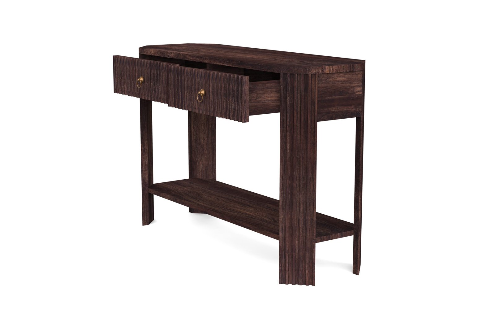 Fluted 2-Drawer Wooden Console Table with Shelf - Image 4