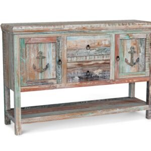 Rustic Coastal 2-Door 2-Drawer Sideboard Cabinet with Open Shelf