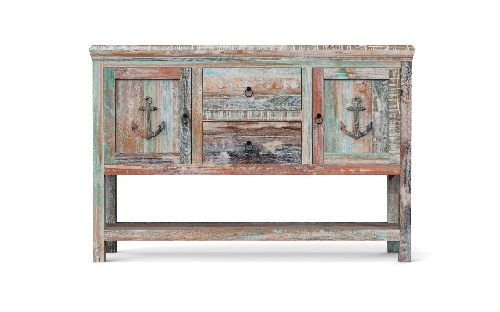 Rustic Coastal 2-Door 2-Drawer Sideboard Cabinet with Open Shelf - Image 3