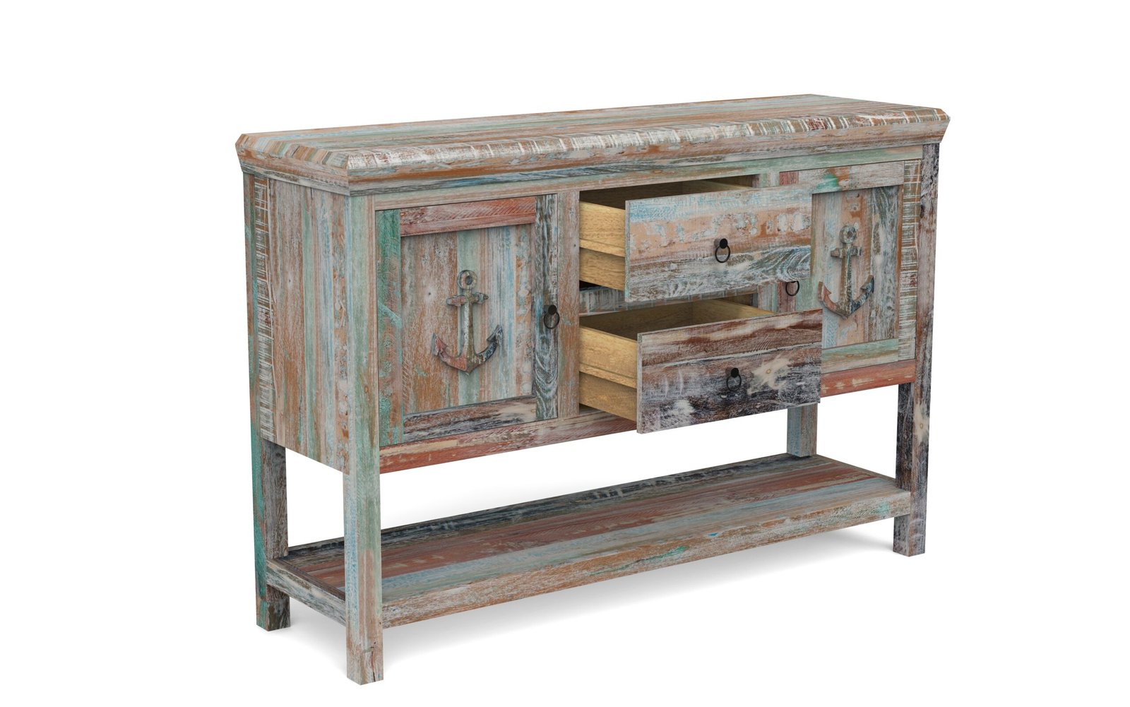Rustic Coastal 2-Door 2-Drawer Sideboard Cabinet with Open Shelf - Image 4