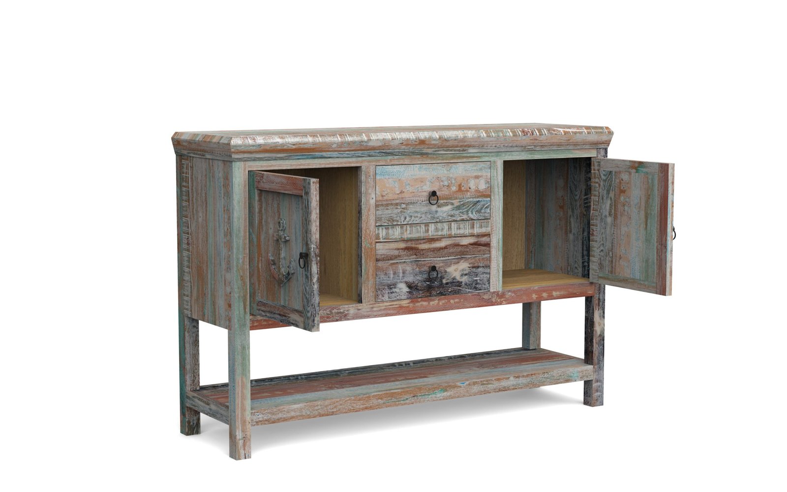 Rustic Coastal 2-Door 2-Drawer Sideboard Cabinet with Open Shelf - Image 5