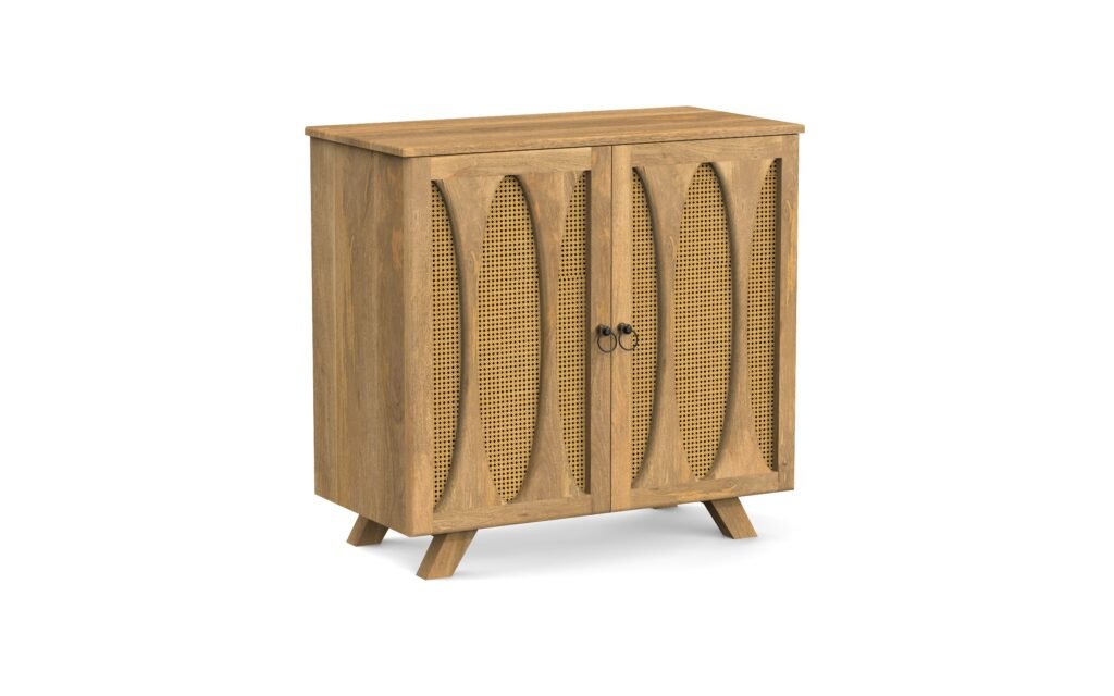 Solid Wood 2-Door Cane Sideboard Cabinet