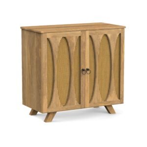 Solid Wood 2-Door Cane Sideboard Cabinet