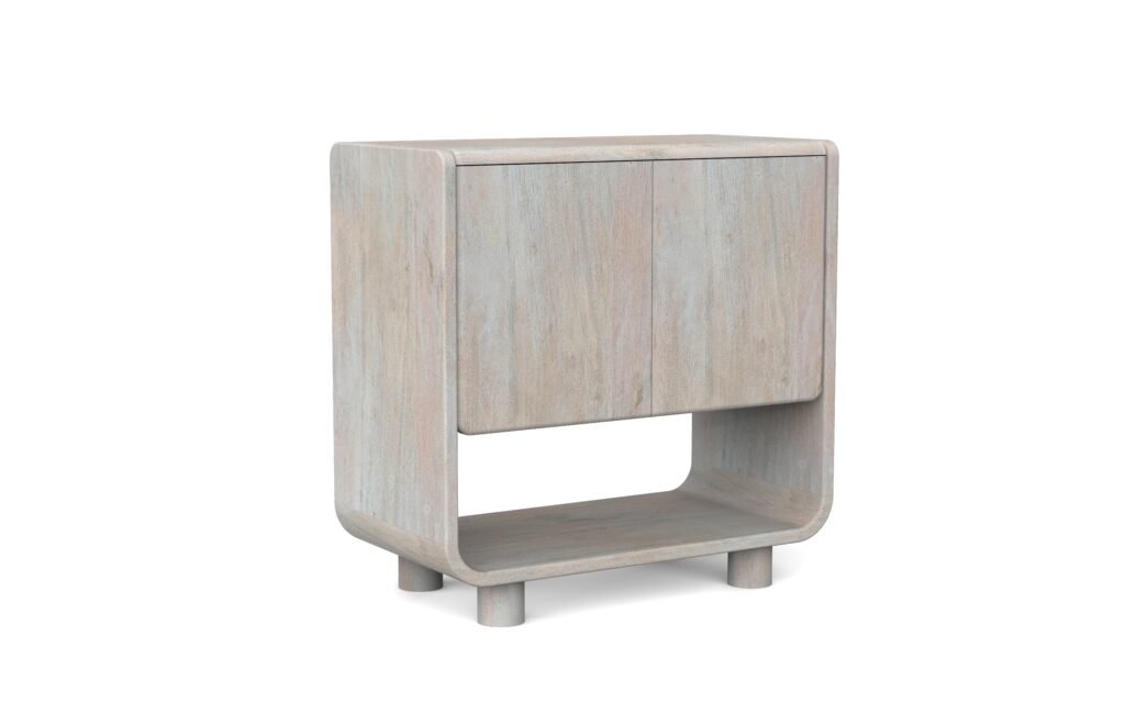 Modern Curved 2-Door Accent Cabinet with Open Shelf