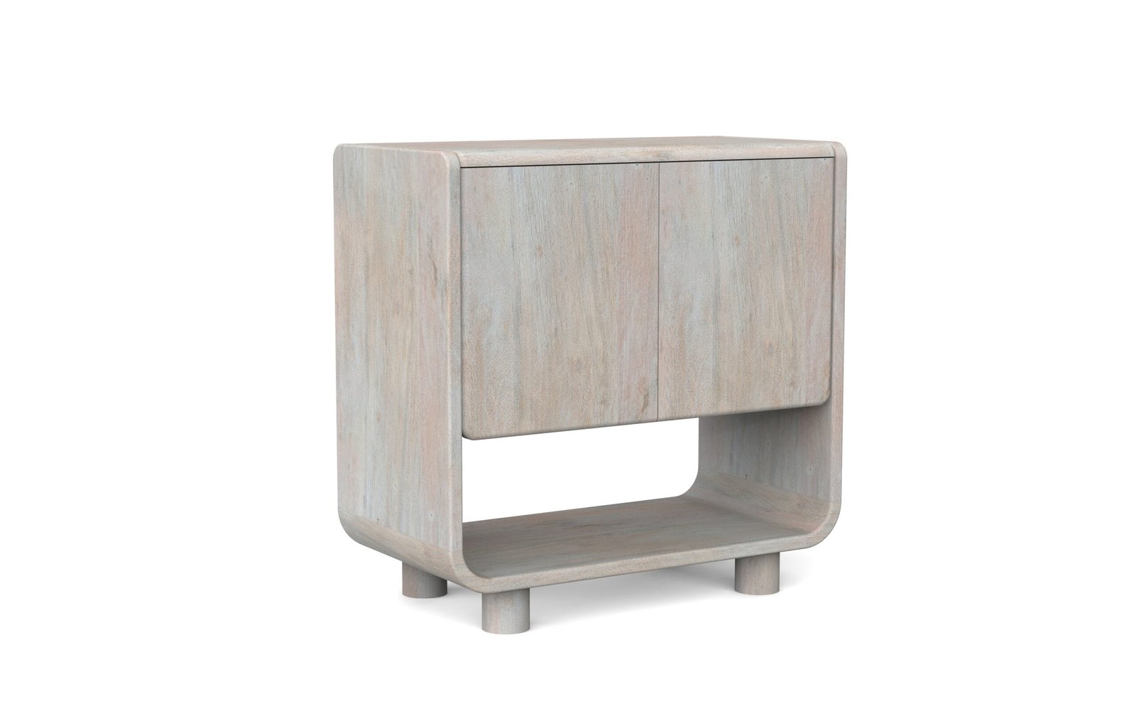 Modern Curved 2-Door Accent Cabinet with Open Shelf