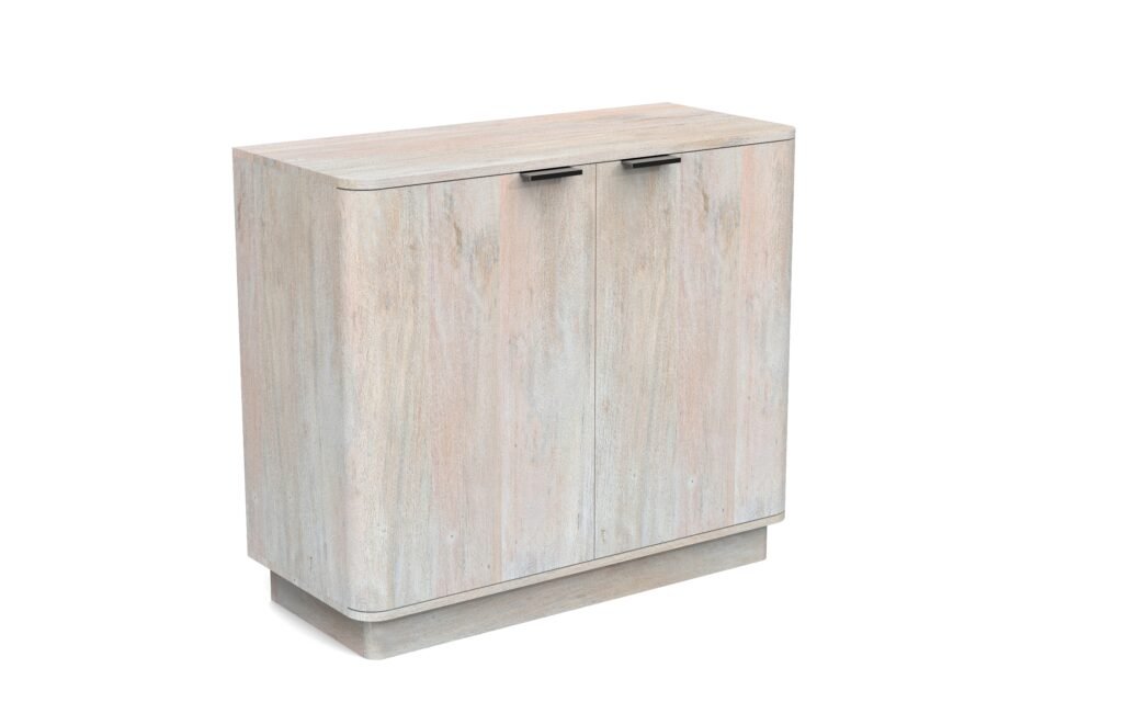 Modern Curved 2-Door Sideboard Cabinet with Whitewashed Finish