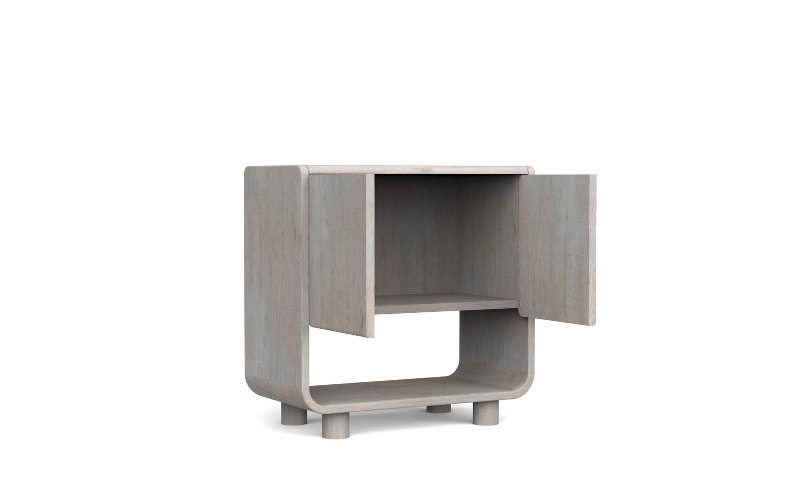 Modern Curved 2-Door Accent Cabinet with Open Shelf - Image 3