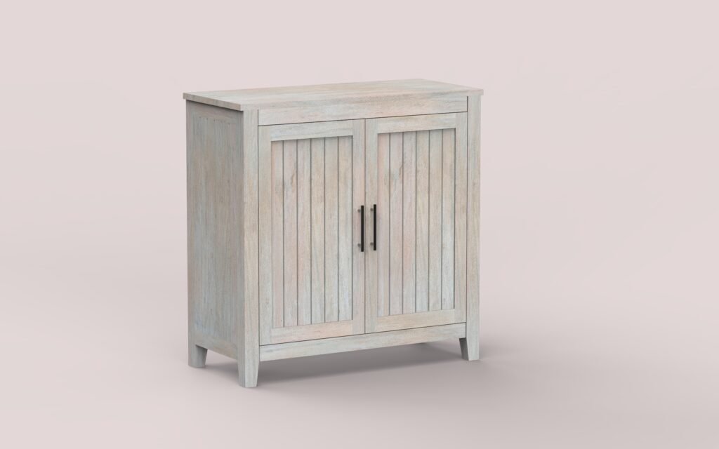 Whitewashed 2-Door Beadboard Storage Cabinet