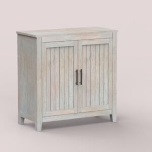 Whitewashed 2-Door Beadboard Storage Cabinet