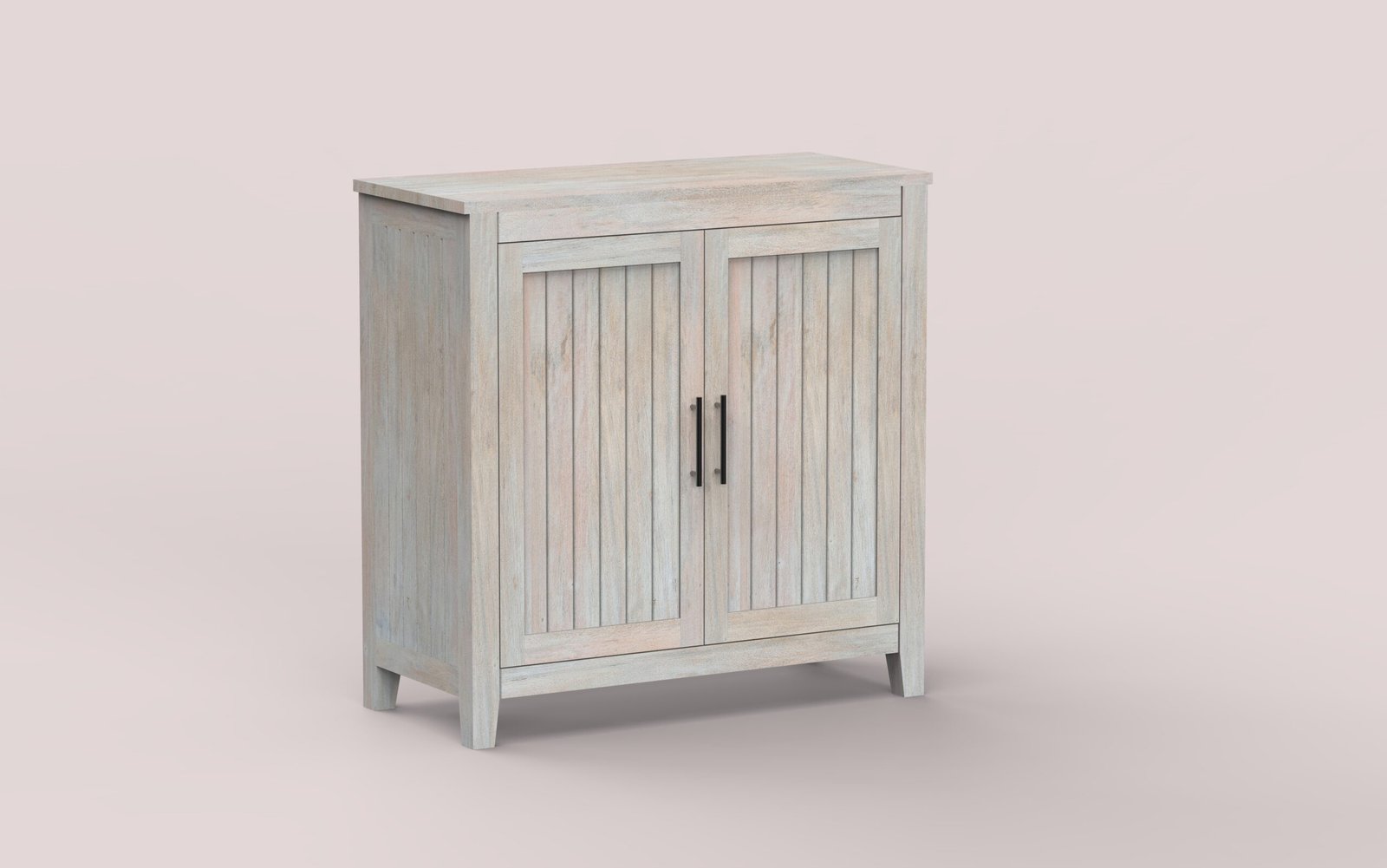 Whitewashed 2-Door Beadboard Storage Cabinet