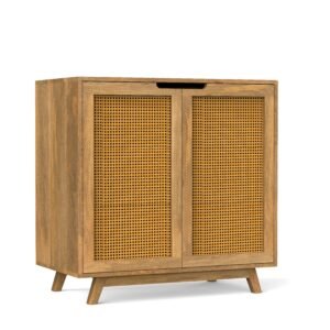Modern Solid Wood & Cane 2-Door Sideboard Cabinet