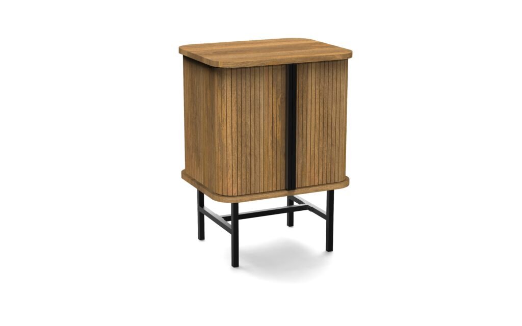 Modern Fluted 2-Door Accent Cabinet with Metal Base