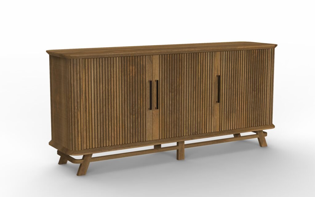 Modern Fluted 3-Door Sideboard Cabinet with Curved Edges