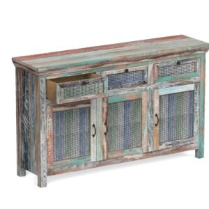 Rustic Coastal 3-Drawer 3-Door Cane Sideboard Cabinet