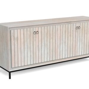 Modern Whitewashed 4-Door Sideboard Cabinet with Metal Base