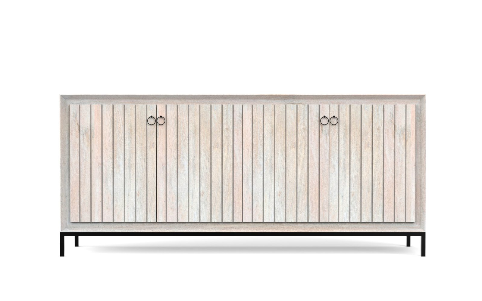 Modern Whitewashed 4-Door Sideboard Cabinet with Metal Base - Image 8