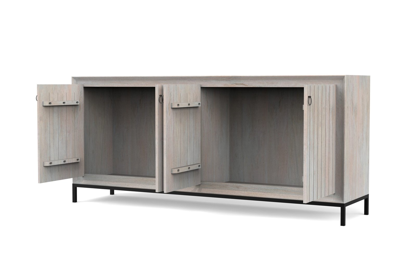 Modern Whitewashed 4-Door Sideboard Cabinet with Metal Base - Image 3