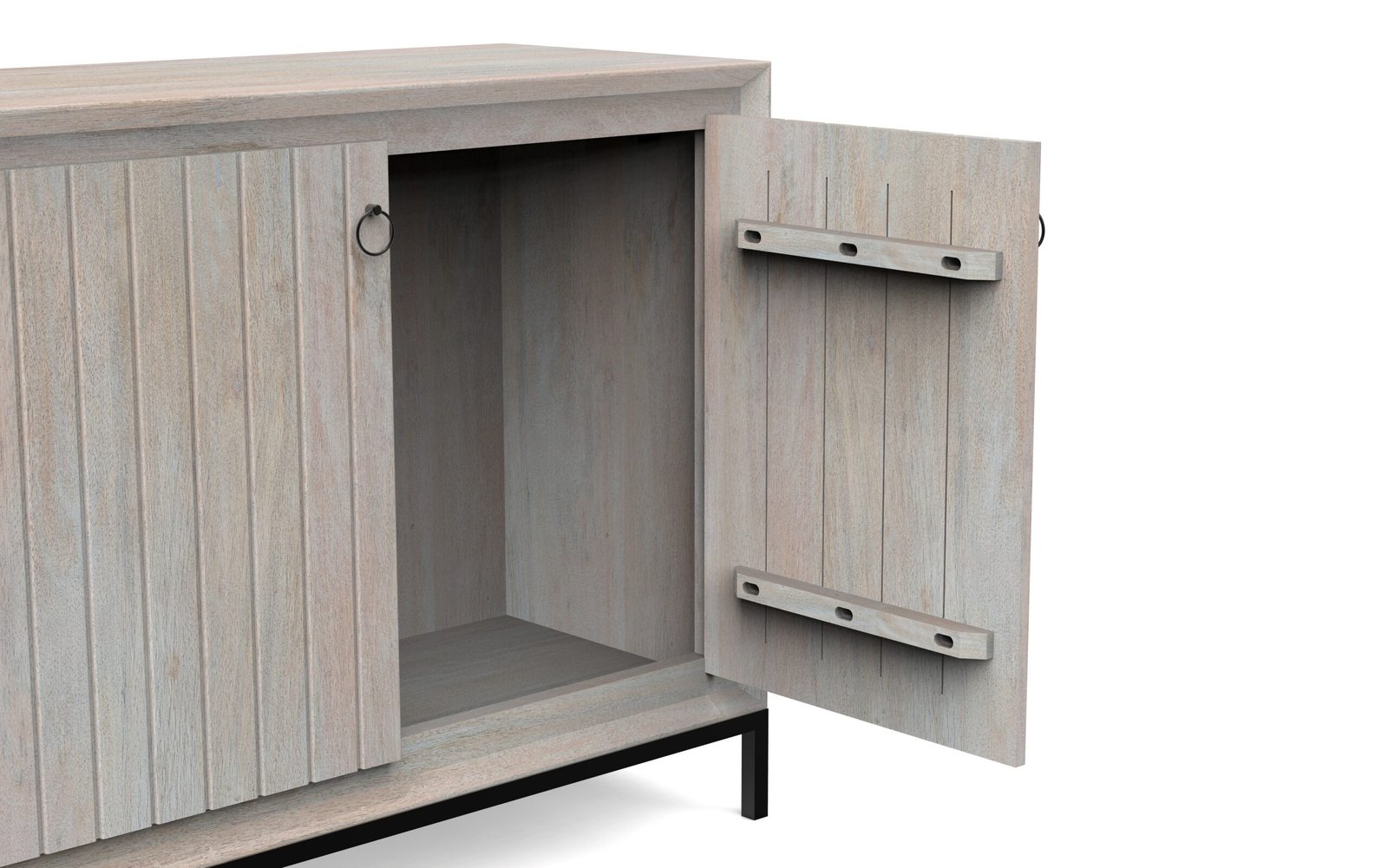 Modern Whitewashed 4-Door Sideboard Cabinet with Metal Base - Image 4