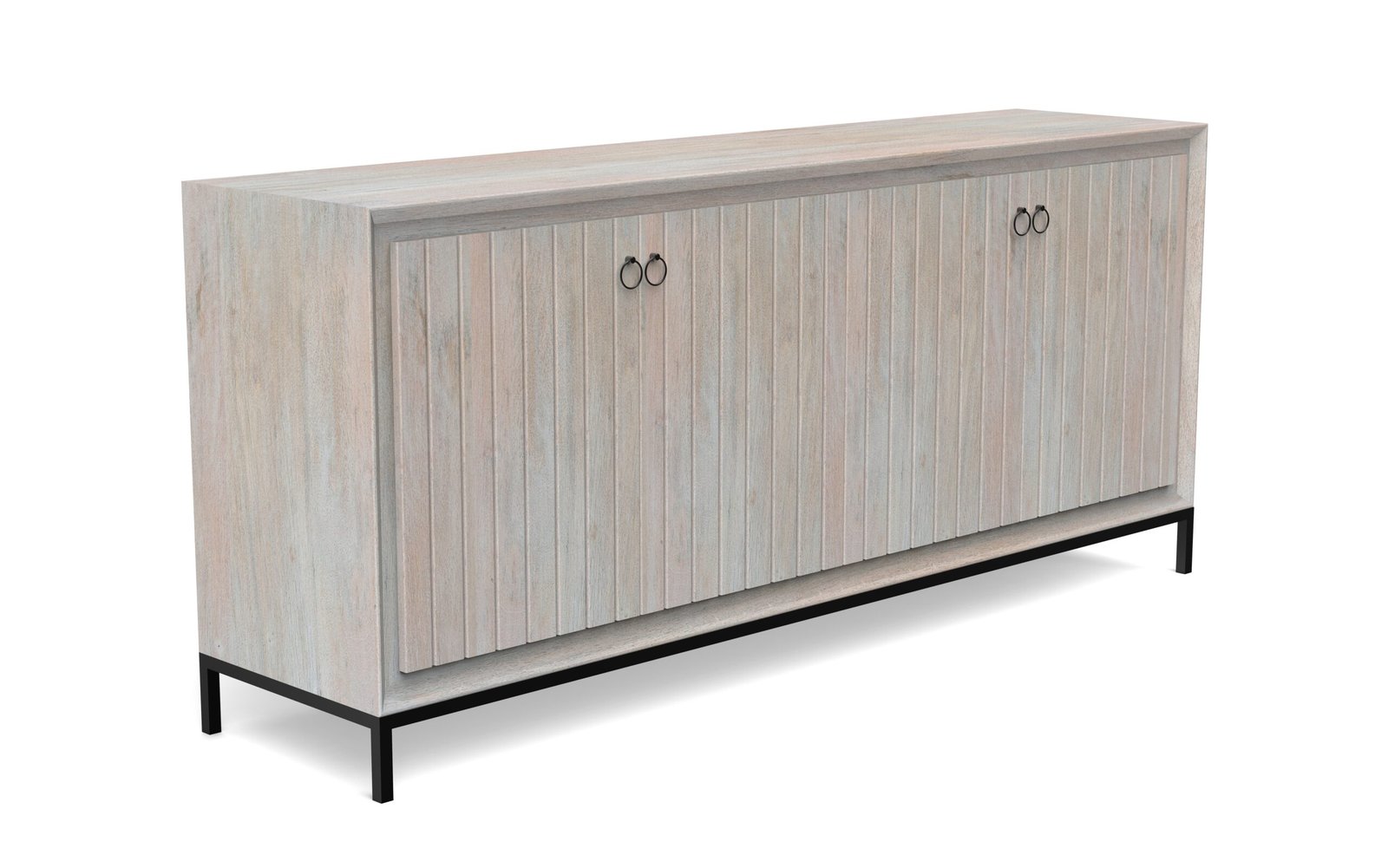 Modern Whitewashed 4-Door Sideboard Cabinet with Metal Base - Image 5