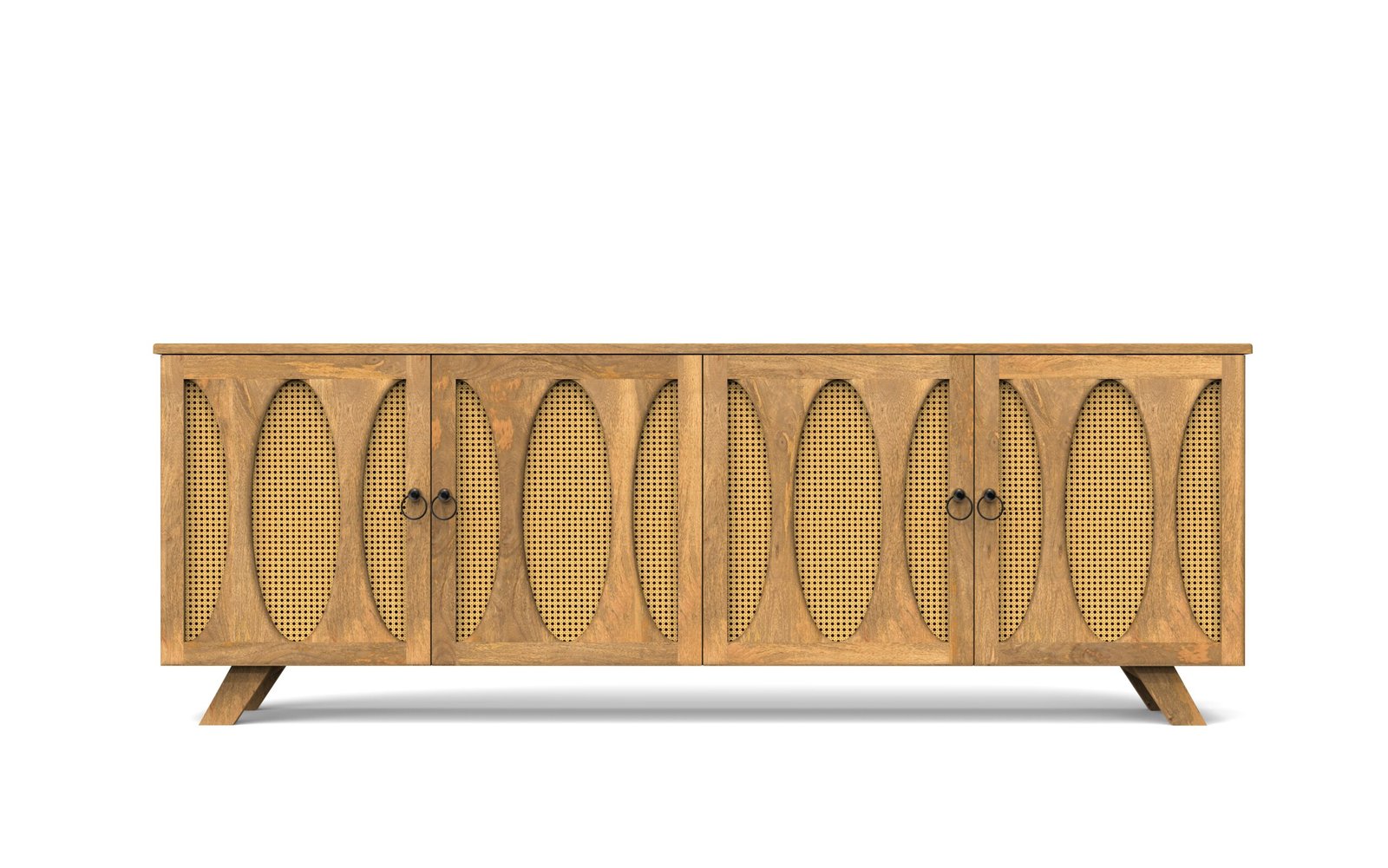 Modern 4-Door TV Cabinet with Cane-Inspired Panel Design - Image 6