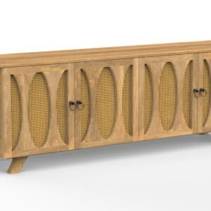 Modern 4-Door TV Cabinet with Cane-Inspired Panel Design