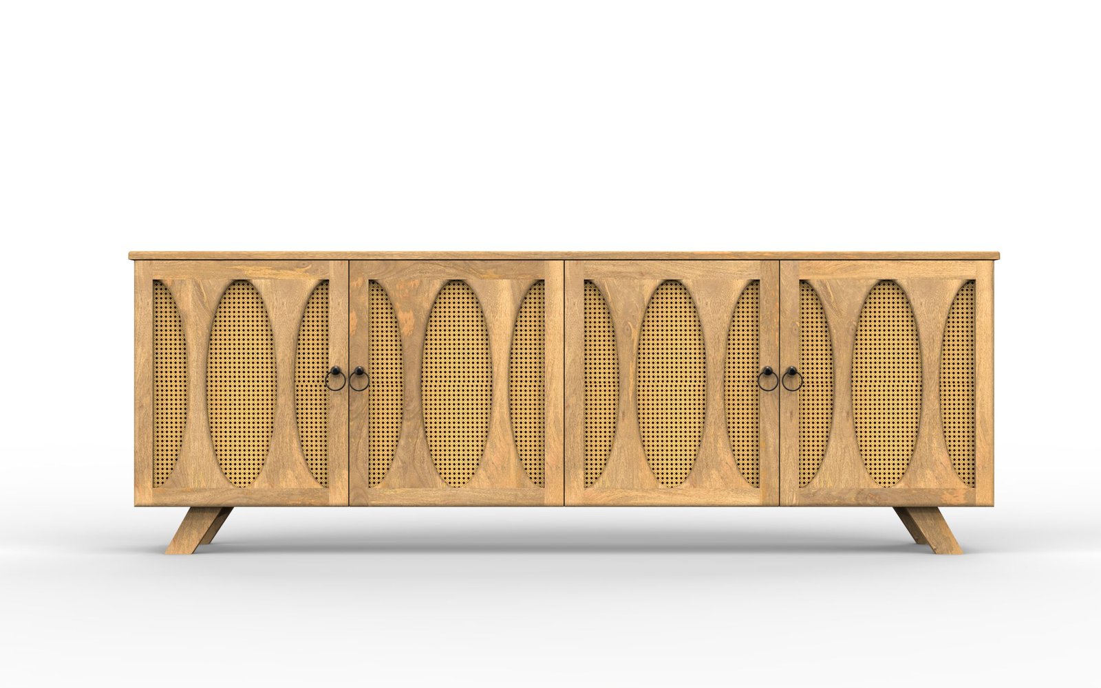 Modern 4-Door TV Cabinet with Cane-Inspired Panel Design - Image 2