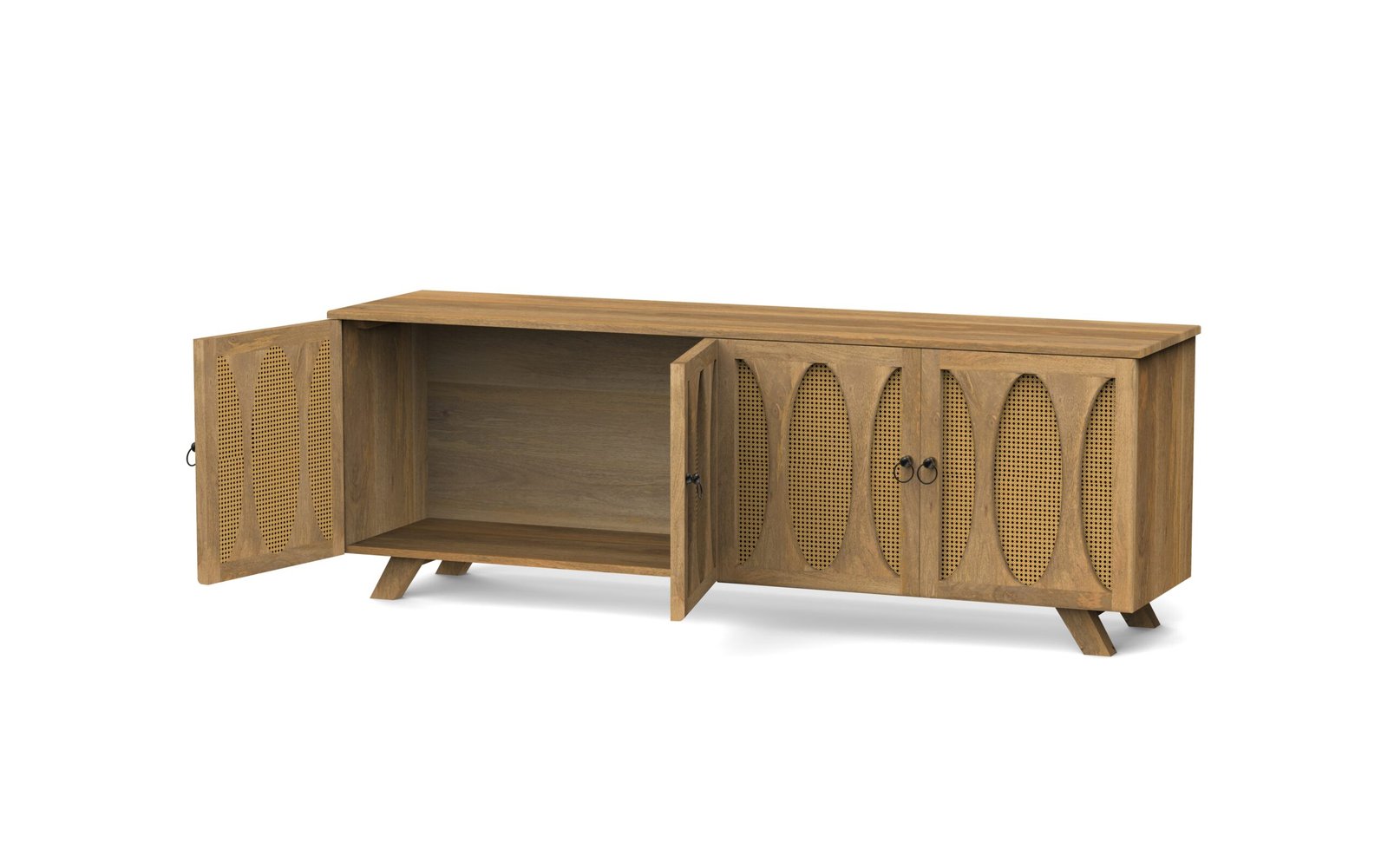 Modern 4-Door TV Cabinet with Cane-Inspired Panel Design - Image 5