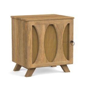 Cane Accent Wooden Bedside Table