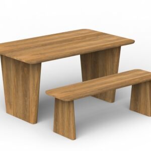 Modern Solid Wood Dining Table & Bench Set
