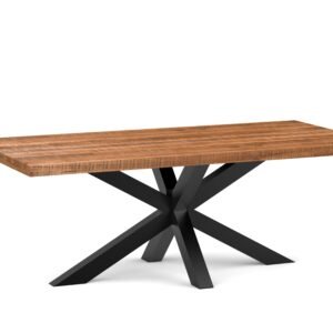 Modern Solid Wood Dining Table with Sculptural Metal Base