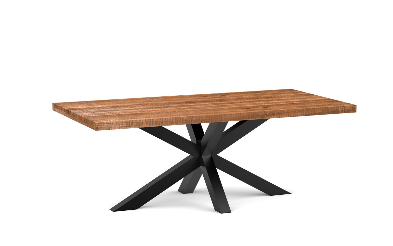 Modern Solid Wood Dining Table with Sculptural Metal Base