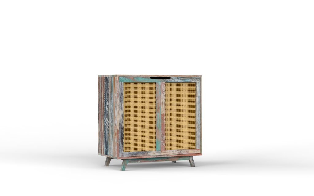 Rustic Reclaimed Wood & Cane 2-Door Sideboard Cabinet