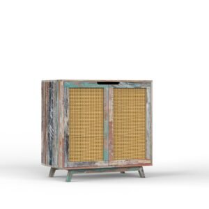 Rustic Reclaimed Wood & Cane 2-Door Sideboard Cabinet