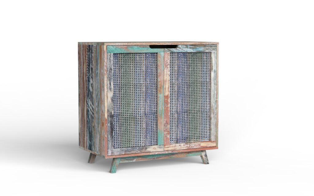 Rustic Coastal 2-Door Cane Sideboard Cabinet