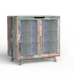 Rustic Coastal 2-Door Cane Sideboard Cabinet