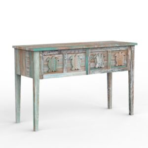 Coastal Turtle Carved Wooden Console Table