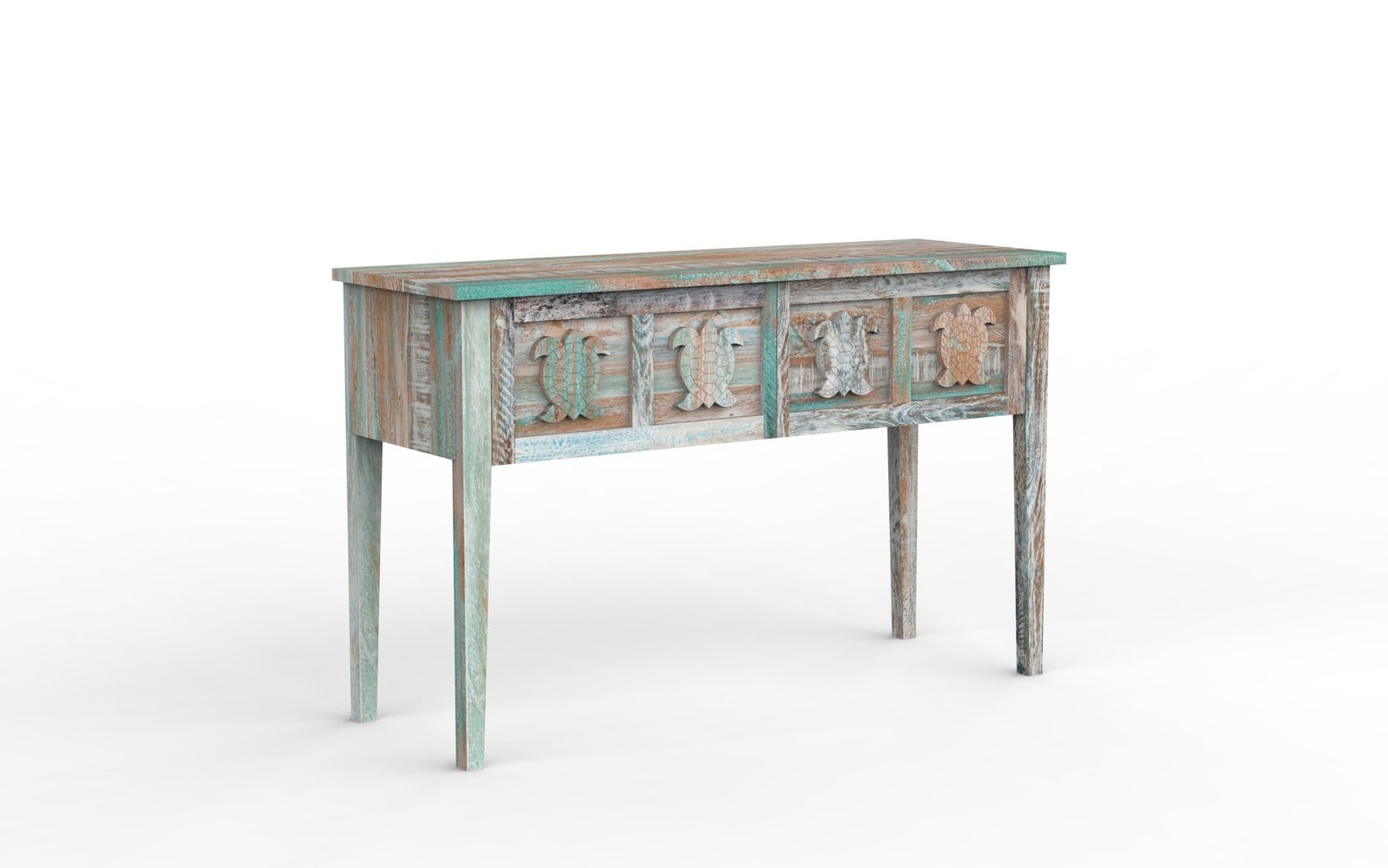 Coastal Turtle Carved Wooden Console Table