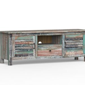 Rustic Coastal Solid Wood TV Cabinet with 2 Doors & Media Storage