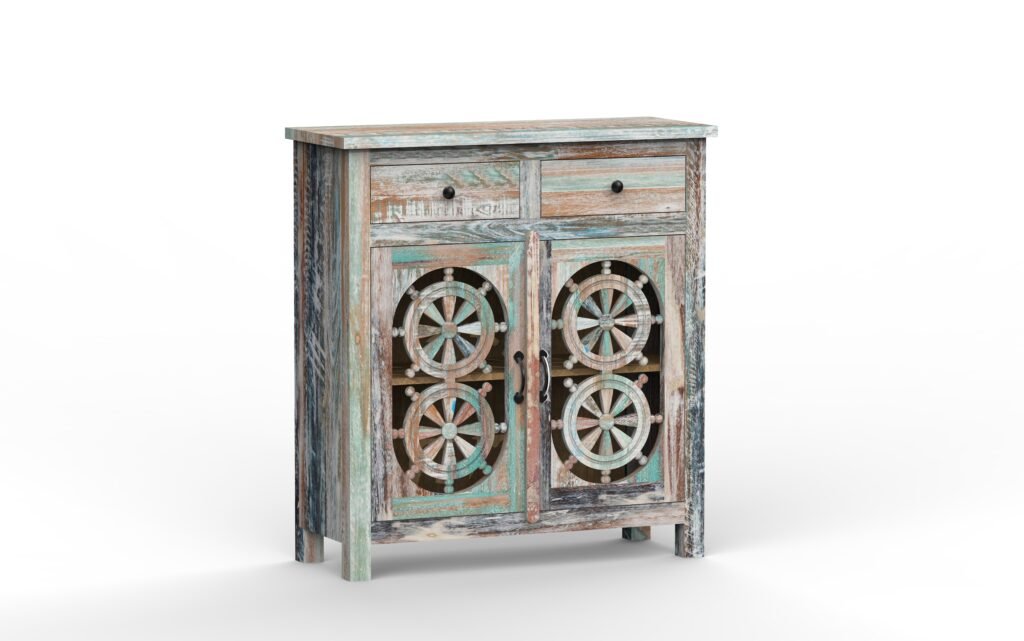 Rustic Coastal 2-Drawer Nautical Accent Storage Cabinet