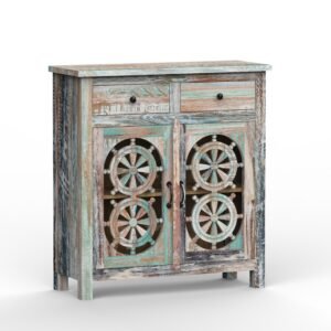 Rustic Coastal 2-Drawer Nautical Accent Storage Cabinet