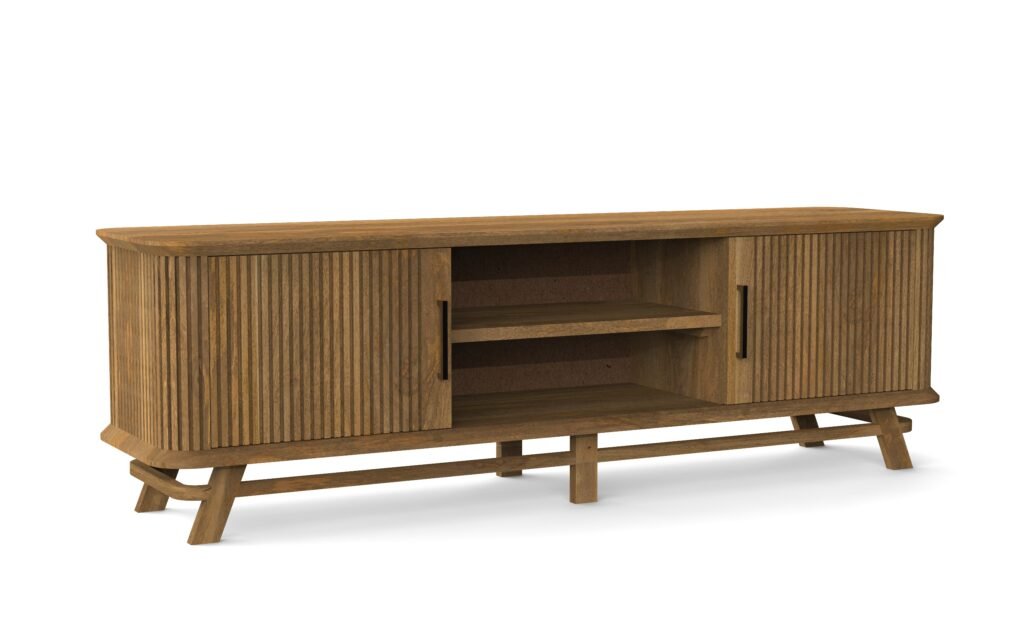 Modern Fluted Sliding Door TV Cabinet